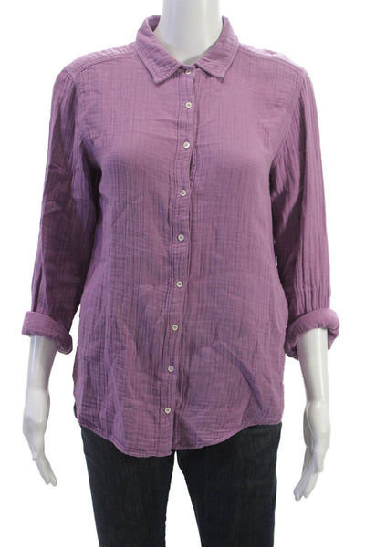 Xirena Women Purple Collared Button-Up 3/4 Sleeve Cotton Blouse Size XS