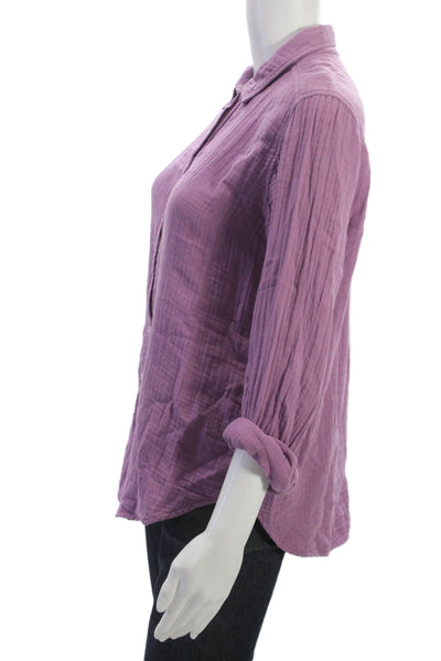 Xirena Women Purple Collared Button-Up 3/4 Sleeve Cotton Blouse Size XS