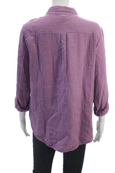 Xirena Women Purple Collared Button-Up 3/4 Sleeve Cotton Blouse Size XS