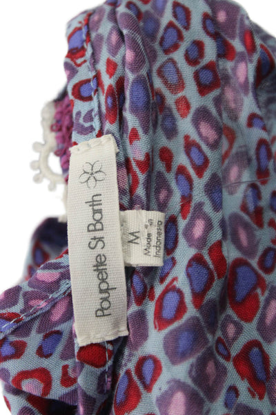 Poupette St. Barth Women Blue Abstract V Neck Sleeveless Romper Size M