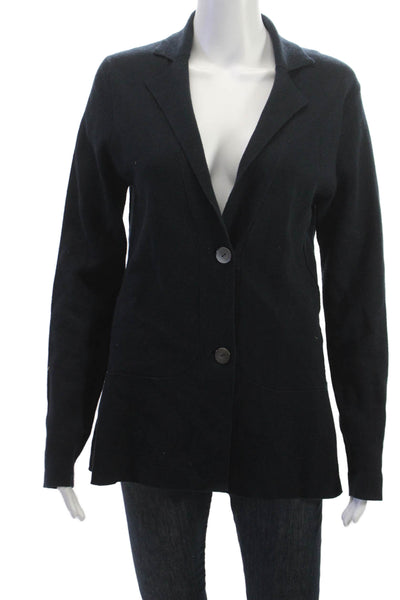 Raffi Women Black Cotton Cashmere Collared Blazer Long Sleeve Size M