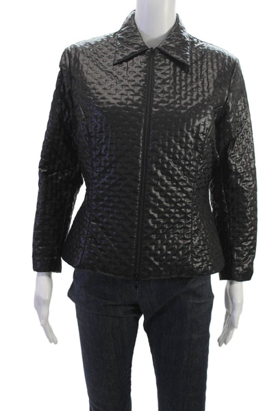 Anne Fontaine Women Black Quilted Geometric Collared Zip Jacket Size 42