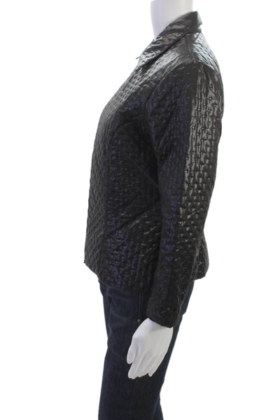 Anne Fontaine Women Black Quilted Geometric Collared Zip Jacket Size 42