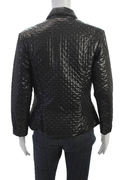 Anne Fontaine Women Black Quilted Geometric Collared Zip Jacket Size 42