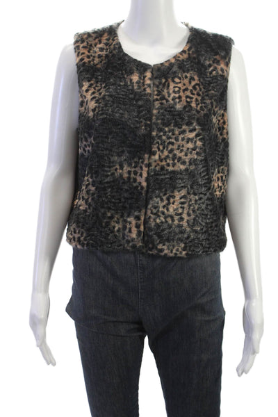 Elie Tahari Women Leopard Print Black Vest Round Neck Size M