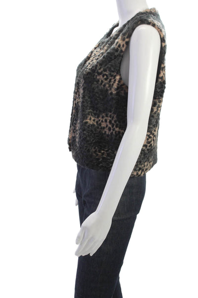 Elie Tahari Women Leopard Print Black Vest Round Neck Size M