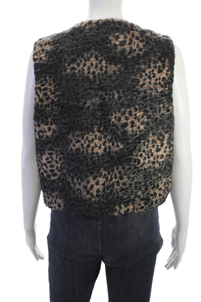 Elie Tahari Women Leopard Print Black Vest Round Neck Size M