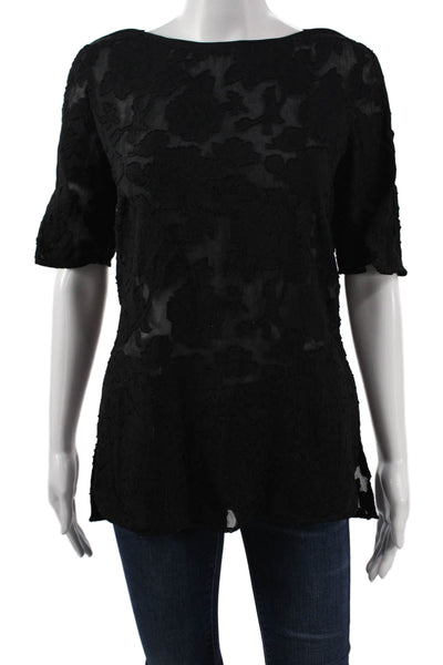 Reiss Womens Tunic Black Floral Short Sleeve Round Neck Polyester Size 0