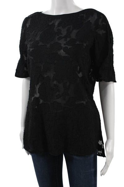 Reiss Womens Tunic Black Floral Short Sleeve Round Neck Polyester Size 0