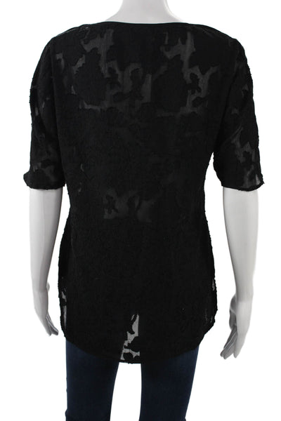 Reiss Womens Tunic Black Floral Short Sleeve Round Neck Polyester Size 0