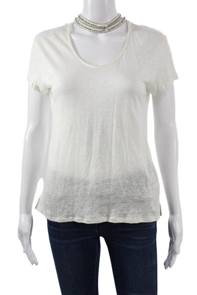 Generation Love Women White Linen Short Sleeve T-Shirt Round Neck Tie Size S