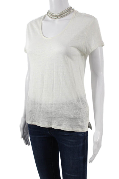 Generation Love Women White Linen Short Sleeve T-Shirt Round Neck Tie Size S