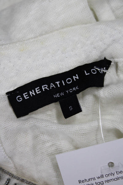 Generation Love Women White Linen Short Sleeve T-Shirt Round Neck Tie Size S