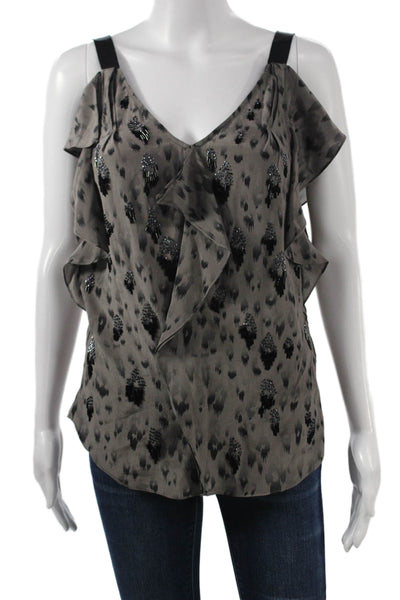 Rebecca Taylor Womens Silk Animal Print Camisole Dark Gray V-Neck Size 0