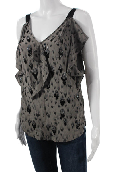 Rebecca Taylor Womens Silk Animal Print Camisole Dark Gray V-Neck Size 0
