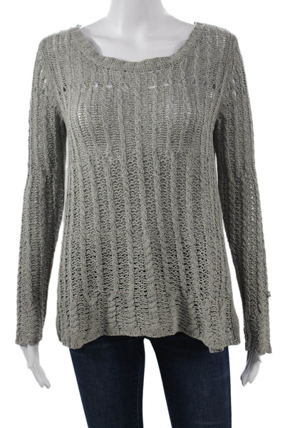 Theory Womens Silk Striped Pullover Sweater Gray Long Sleeve Round Neck Size S