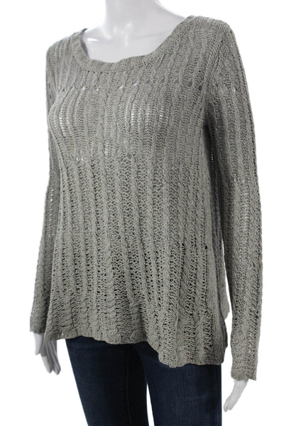 Theory Womens Silk Striped Pullover Sweater Gray Long Sleeve Round Neck Size S