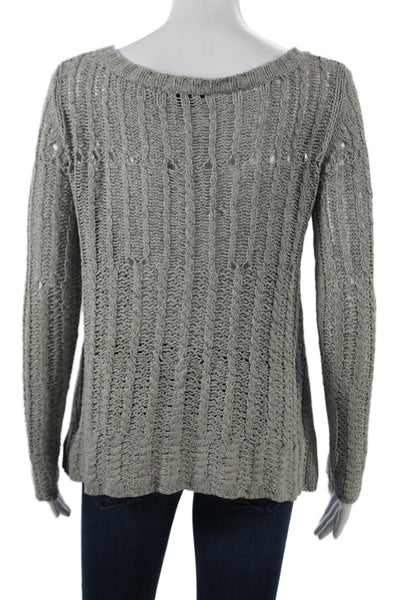 Theory Womens Silk Striped Pullover Sweater Gray Long Sleeve Round Neck Size S