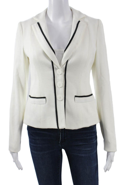 Nanette Lepore Women Collared Solid White Button Blazer Long Sleeve Size 2
