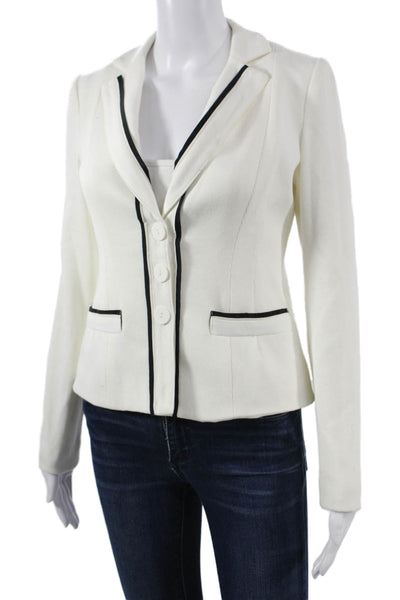 Nanette Lepore Women Collared Solid White Button Blazer Long Sleeve Size 2