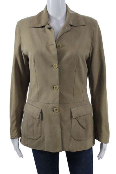 Jekel Womens Beige Military Jacket Collared Button Wool Long Sleeve Size M
