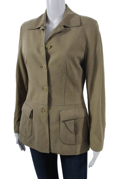Jekel Womens Beige Military Jacket Collared Button Wool Long Sleeve Size M