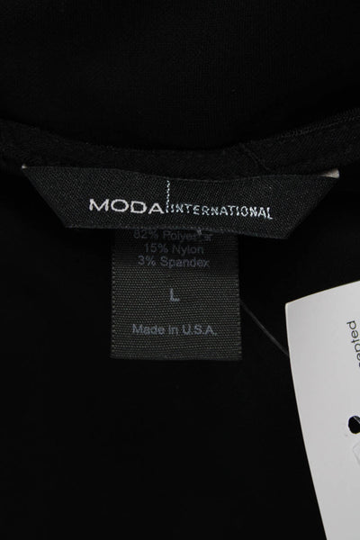 Moda International Womens Shift Dress Black V Neck Long Sleeve Cotton Size L
