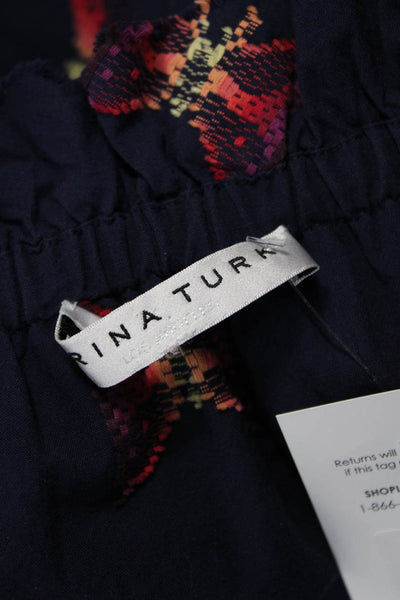 Trina Turk Women Dark Blue Shift Dress 3/4 Sleeve Cotton Butterfly Short Size M