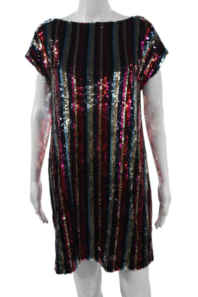 Trina Turk Womens Black Striped Shift Mini Dress Short Sleeve Size 8