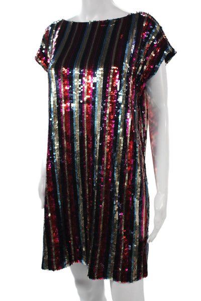 Trina Turk Womens Black Striped Shift Mini Dress Short Sleeve Size 8