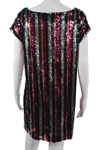 Trina Turk Womens Black Striped Shift Mini Dress Short Sleeve Size 8