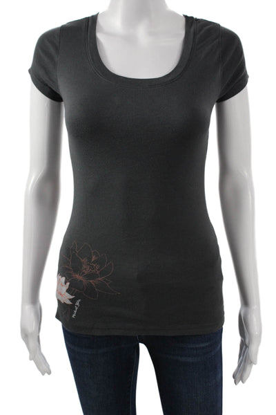 Michael Stars Womens Dark Gray Floral Basic Short Sleeve T-Shirt Size XS