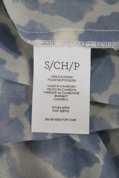 Cabi Women Leopard Print Light Blue Collared Long Sleeve Blouse Size S
