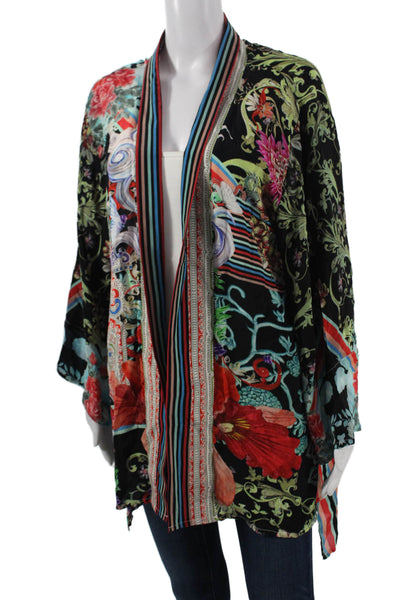 Shana Women Black Floral Jacket Long Sleeve Viscose Silk Size S