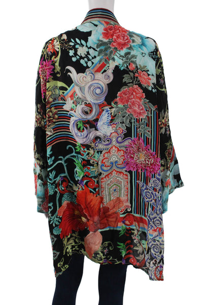 Shana Women Black Floral Jacket Long Sleeve Viscose Silk Size S
