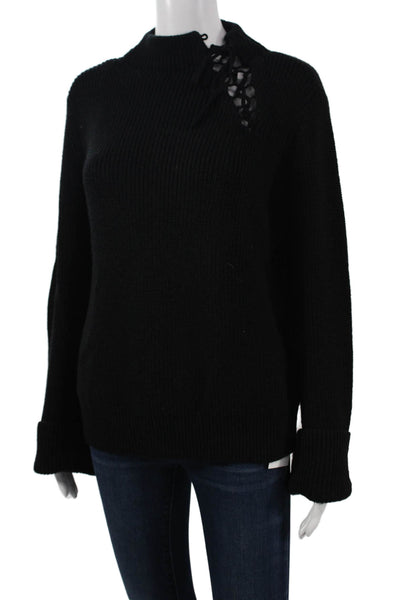 Ella Moss Womens Pullover Sweater Black Mock Neck Long Sleeve Size L