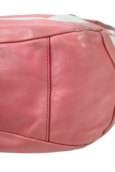 Coach Women's Top Handle Leather Interior Pocket Pink/White Tote Handbag