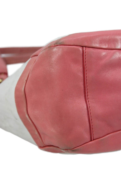Coach Women's Top Handle Leather Interior Pocket Pink/White Tote Handbag
