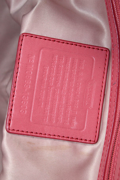 Coach Women's Top Handle Leather Interior Pocket Pink/White Tote Handbag