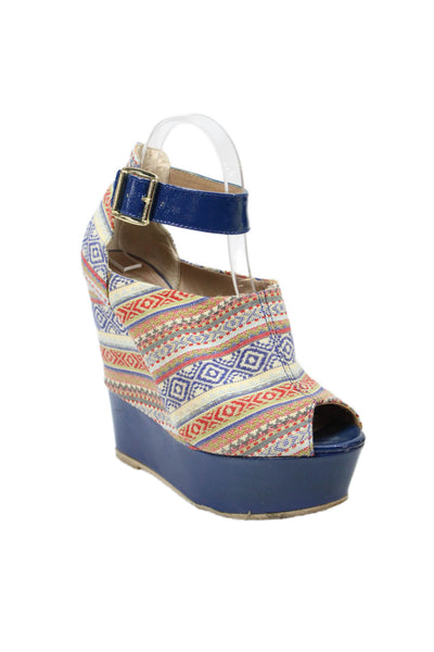 Steve Madden Womens Striped Platform Wedge Heels Blue Size 7