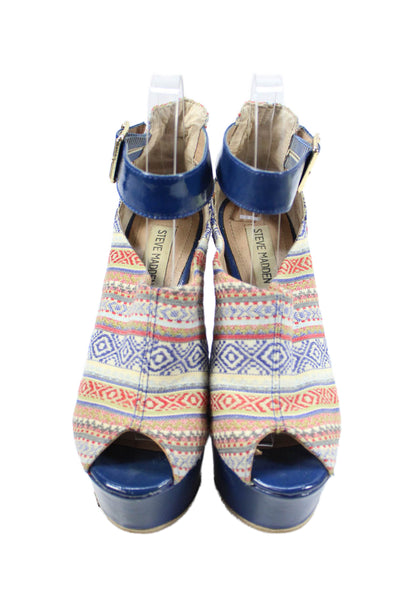 Steve Madden Womens Striped Platform Wedge Heels Blue Size 7