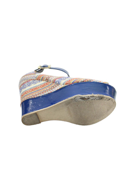 Steve Madden Womens Striped Platform Wedge Heels Blue Size 7