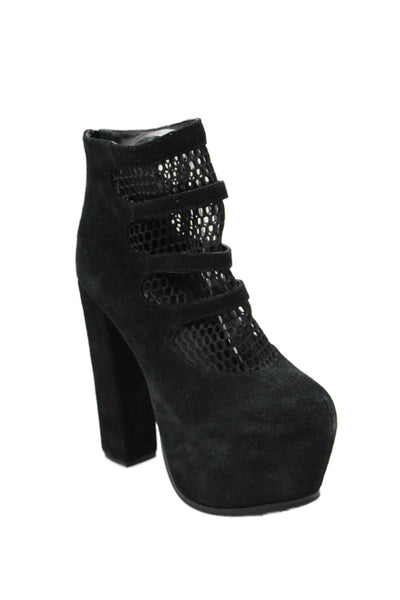 Elly Clay Womens Suede Mesh Paneled Detail Platform Heels Black Size 7