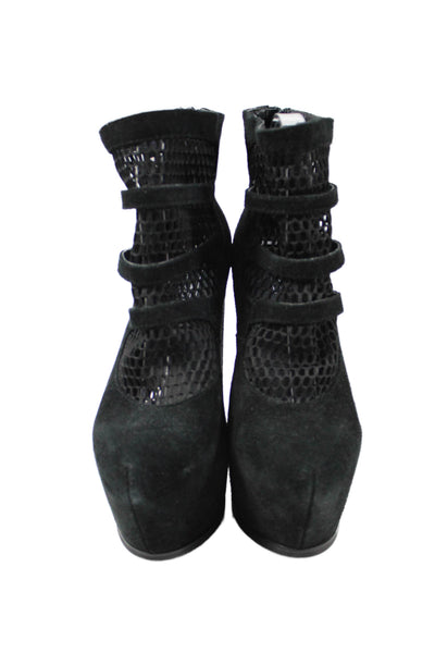 Elly Clay Womens Suede Mesh Paneled Detail Platform Heels Black Size 7