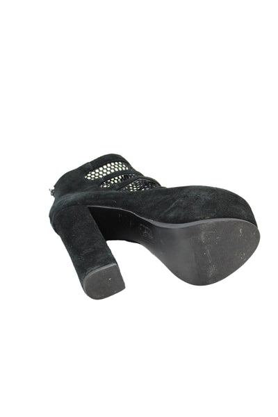 Elly Clay Womens Suede Mesh Paneled Detail Platform Heels Black Size 7