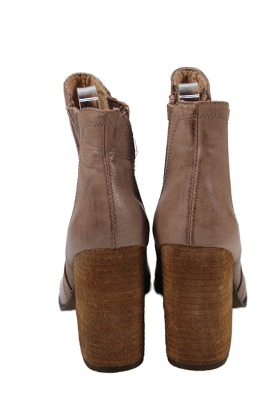 Jeffrey Campbell Womens Leather Pleated Detail Heeled Ankle Boots Beige Size 8