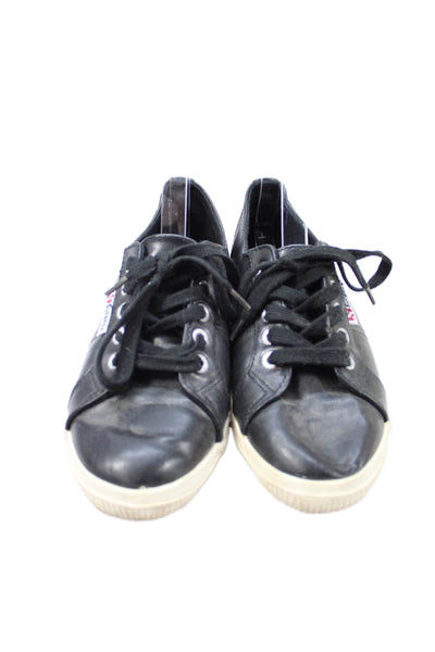 Superga Womens Leather Lace Up Low Top Sneakers Black Size 8