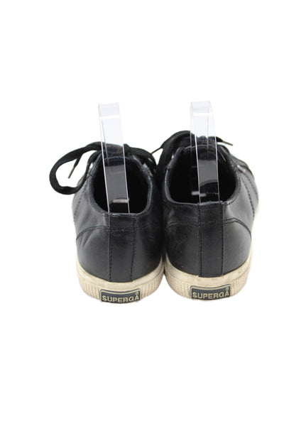 Superga Womens Leather Lace Up Low Top Sneakers Black Size 8