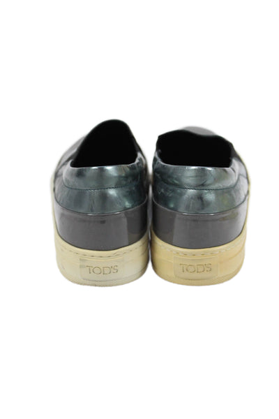 Tods Womens Metallic Slip On Low Top Sneakers Silver Size 9