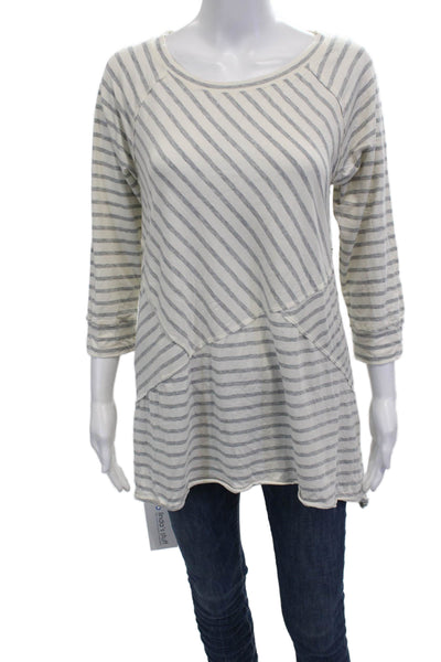 Calvin Klein Womens Tunic 3/4 Sleeve Striped Beige Round Neck Size L